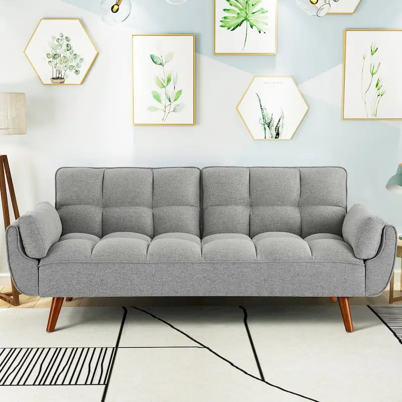 75.39 Futon Sofa Bed, Convertible Folding Futon Couch Recliner Lounge For Living Room With 2 Pillow/Armrest