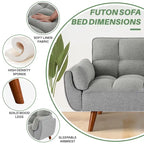 75.39 Futon Sofa Bed, Convertible Folding Futon Couch Recliner Lounge For Living Room With 2 Pillow/Armrest