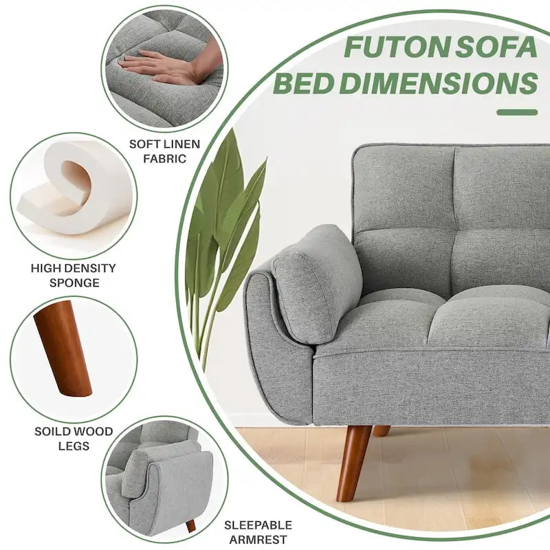 75.39 Futon Sofa Bed, Convertible Folding Futon Couch Recliner Lounge For Living Room With 2 Pillow/Armrest