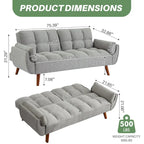75.39 Futon Sofa Bed, Convertible Folding Futon Couch Recliner Lounge For Living Room With 2 Pillow/Armrest