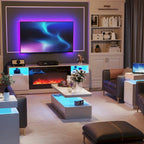 Modern Stylish Coffee Table with 16 Colors LED Lights, Double-Layer Design for Living Room