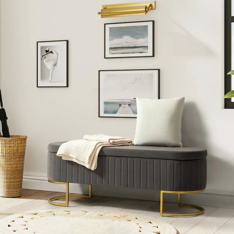 David Modern Upholstered Flip Top Storage Bench with Ottoman by HULALA HOME