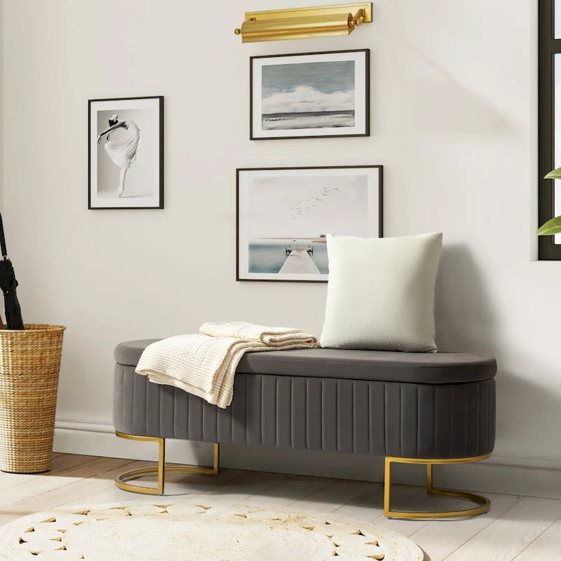 David Modern Upholstered Flip Top Storage Bench with Ottoman by HULALA HOME