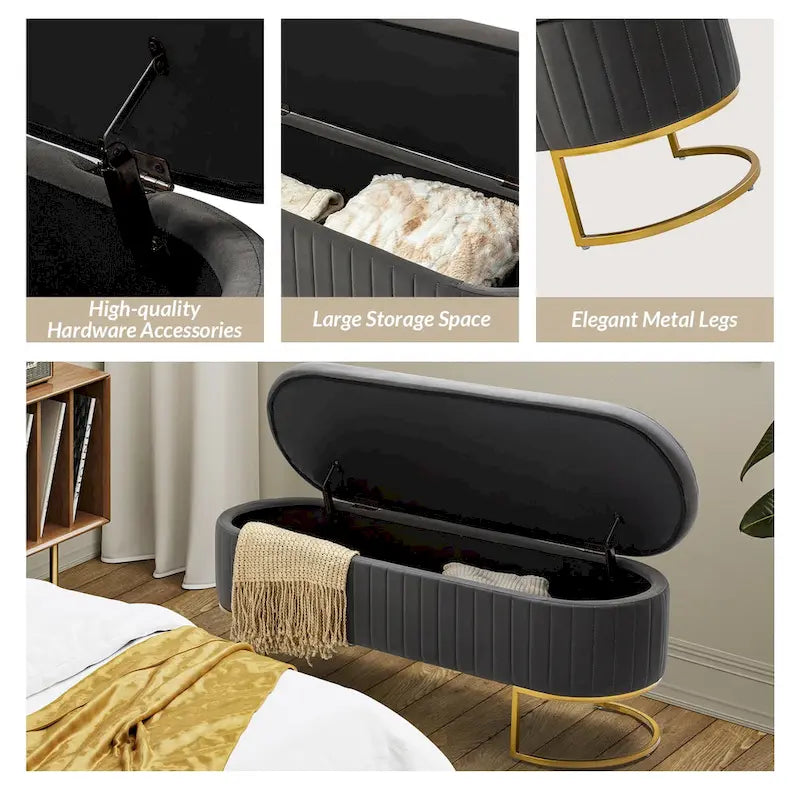 David Modern Upholstered Flip Top Storage Bench with Ottoman by HULALA HOME