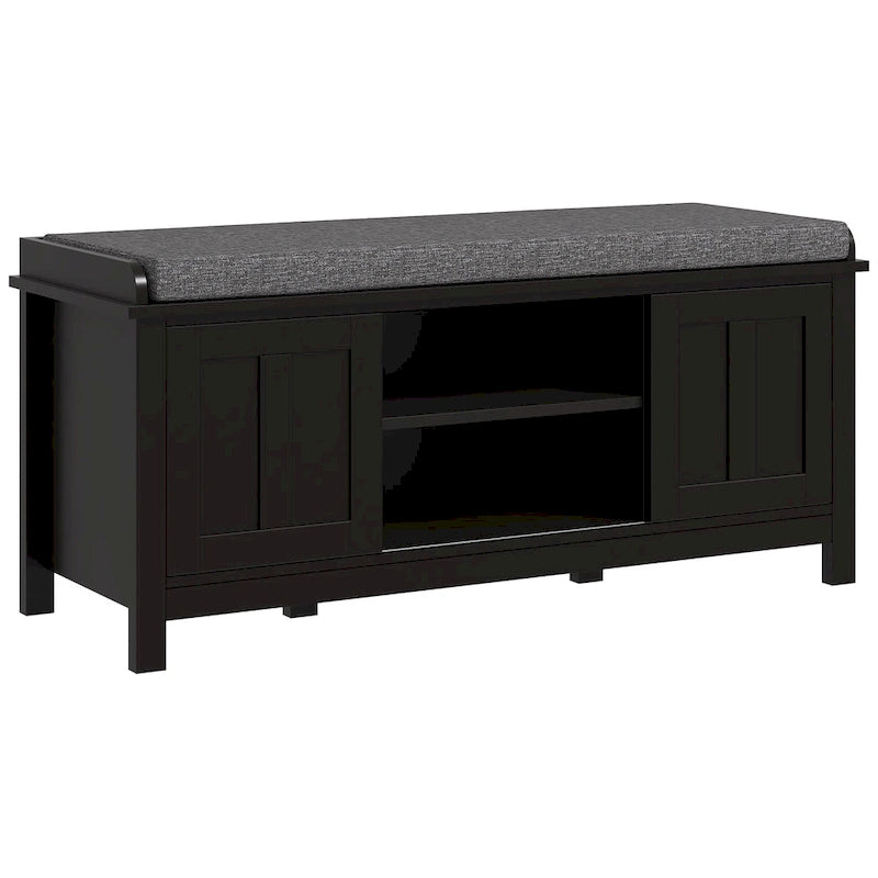 HOMCOM Entryway Shoe Bench Storage Ottoman with Adjustable Shelving, 6 Compartments, and Padded Seat, White/Grey