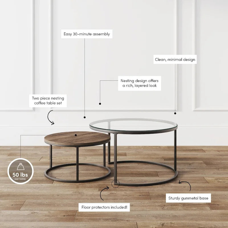 Nathan James Stella Round Nesting Coffee Table Set of 2