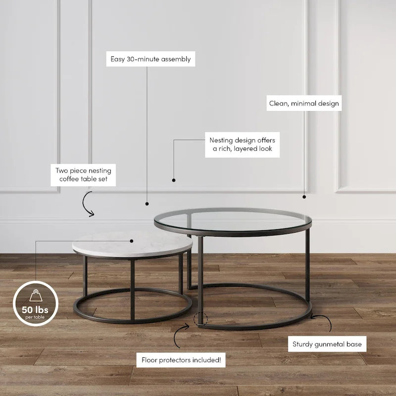Nathan James Stella Round Nesting Coffee Table Set of 2