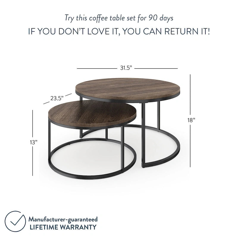 Nathan James Stella Round Nesting Coffee Table Set of 2