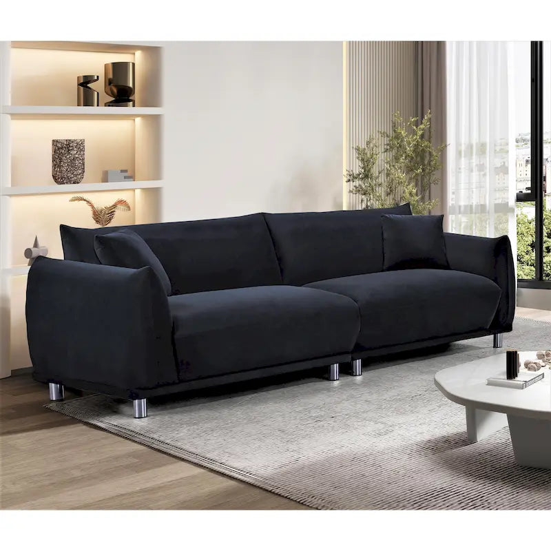 US Pride Furniture 88.2W Metal-Legs Velvet Fabirc Foam Sofa