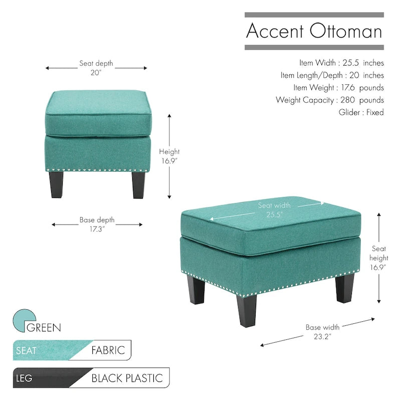 Porthos Home Yule Fabric Accent Ottoman Footstool