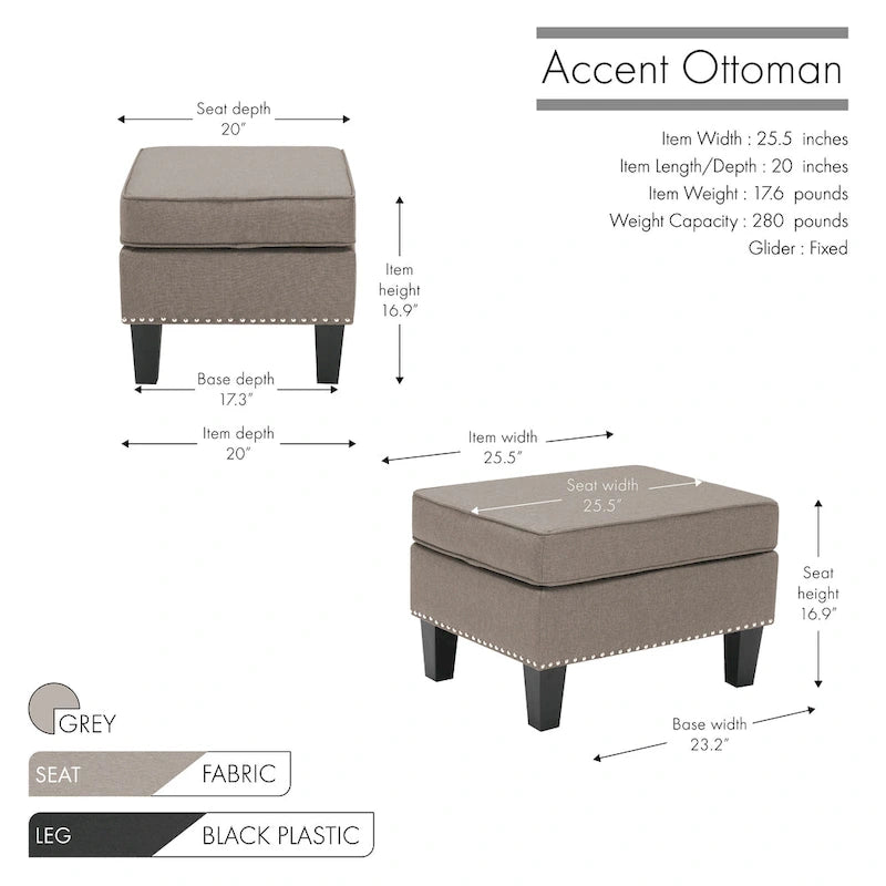 Porthos Home Yule Fabric Accent Ottoman Footstool