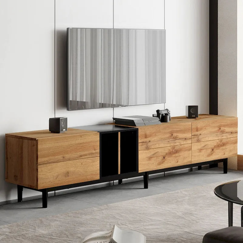 Modern TV Stand for 80 TV with 3 Doors, Media Console Table, Entertainment Center with Large Storage Cabinet for Living Room