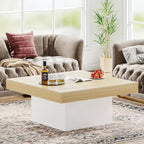 Farmhouse Coffee Table Square LED Coffee Table Engineered Wood Coffee Table