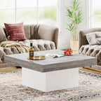 Farmhouse Coffee Table Square LED Coffee Table Engineered Wood Coffee Table
