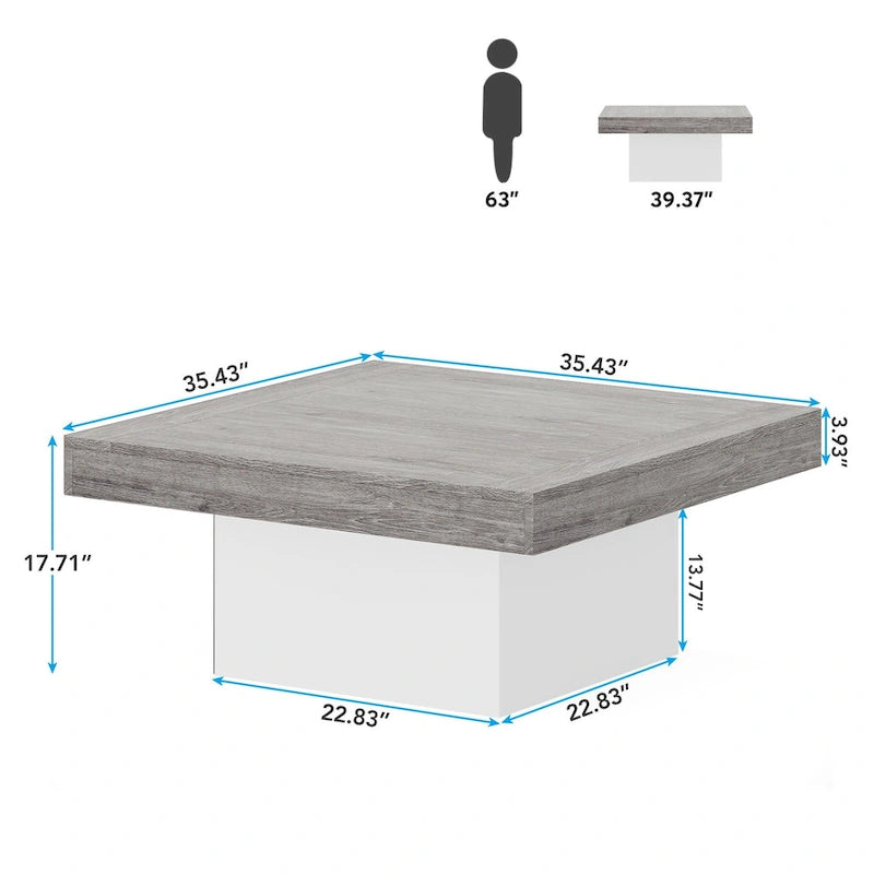 Farmhouse Coffee Table Square LED Coffee Table Engineered Wood Coffee Table