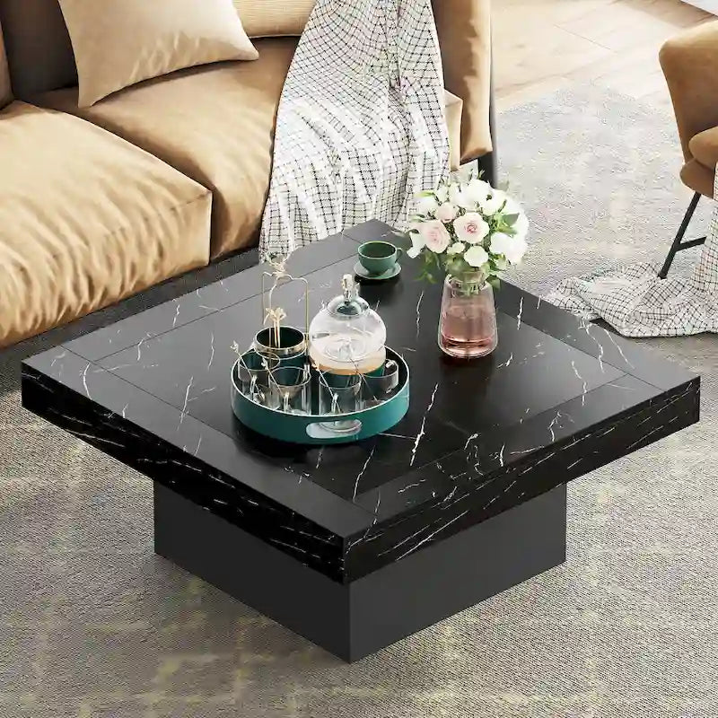 Farmhouse Coffee Table Square LED Coffee Table Engineered Wood Coffee Table