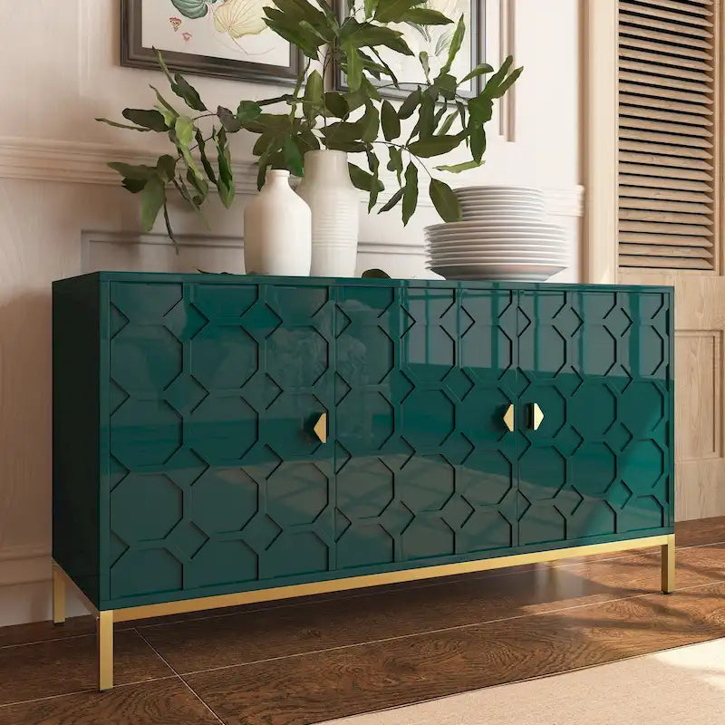 Clihome 3 Door Glossy Media Storage Sideboard Accent Cabinet