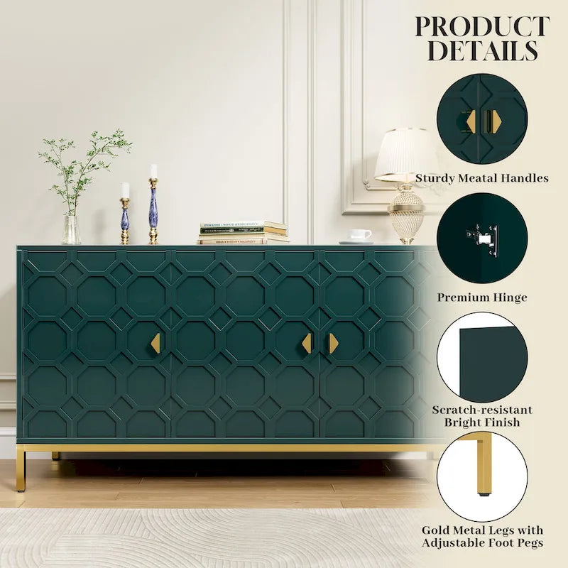 Clihome 3 Door Glossy Media Storage Sideboard Accent Cabinet