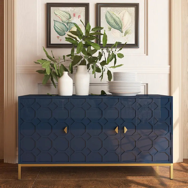 Clihome 3 Door Glossy Media Storage Sideboard Accent Cabinet