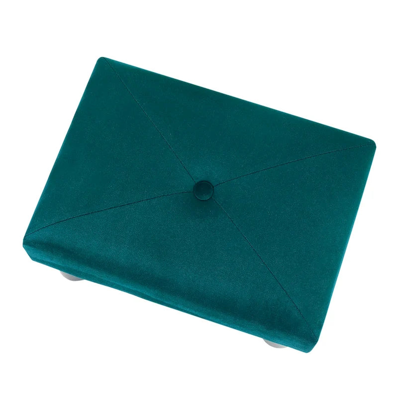 Adeco Velvet Foot Stool Ottoman with Tufted Button
