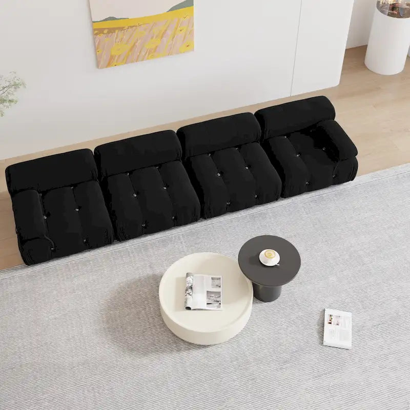 Black Velvet Upholstered Sectional Sofa