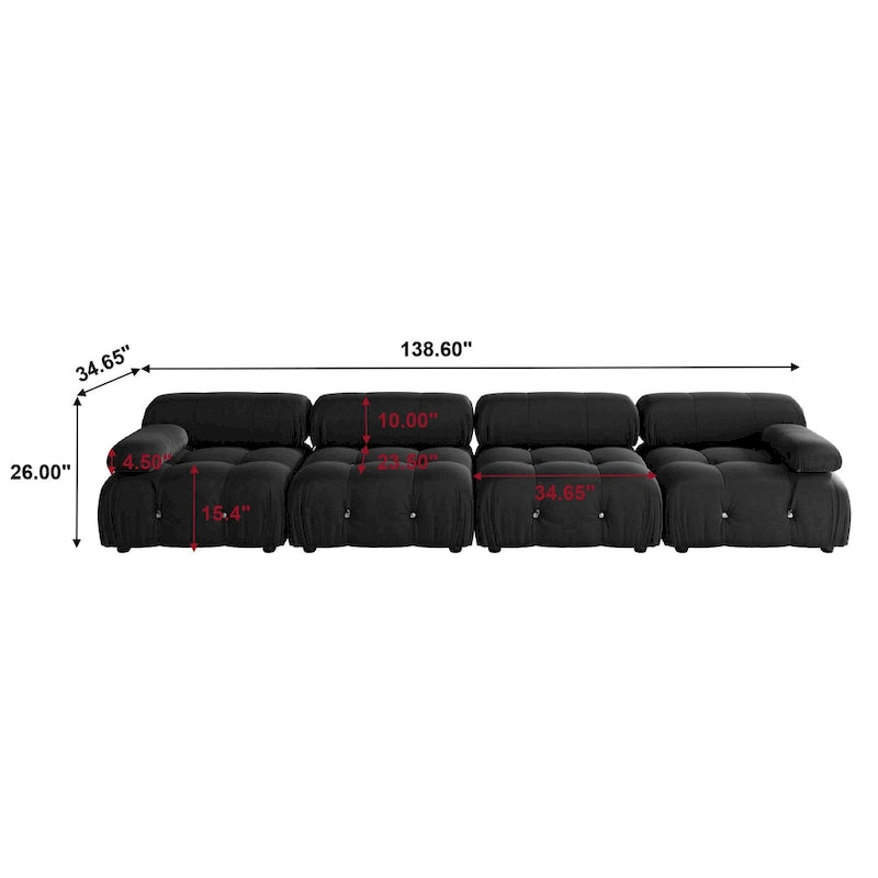 Black Velvet Upholstered Sectional Sofa