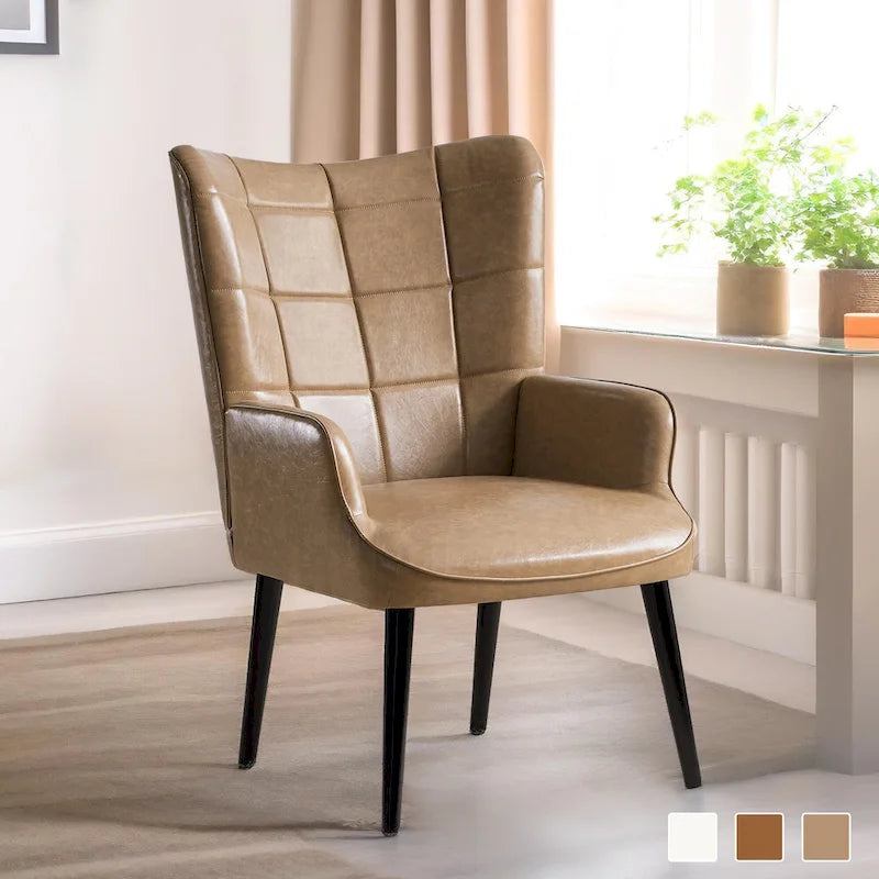 HUIMO High-back Accent Chair Modern Wing Back Chair-Faux Leather
