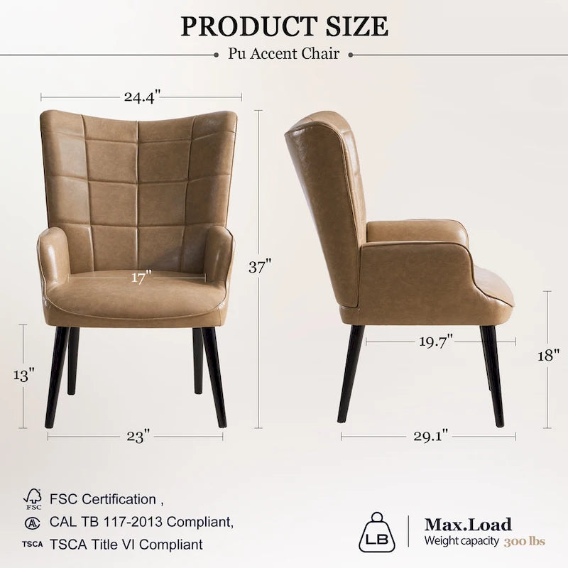 HUIMO High-back Accent Chair Modern Wing Back Chair-Faux Leather