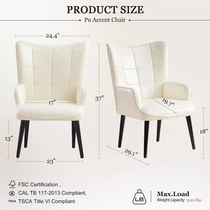 HUIMO High-back Accent Chair Modern Wing Back Chair-Faux Leather