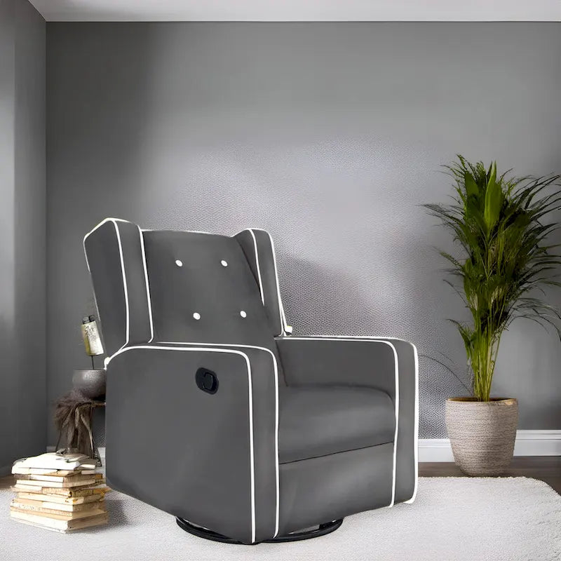 Octavia Solid Wood Microfiber Swivel Glider Rocker Recliner Chair, For Living Room, Bed Room