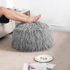 Adeco Unstuffed Ottoman Round Pouf Cushion Covers Faux Fur Foot Stool
