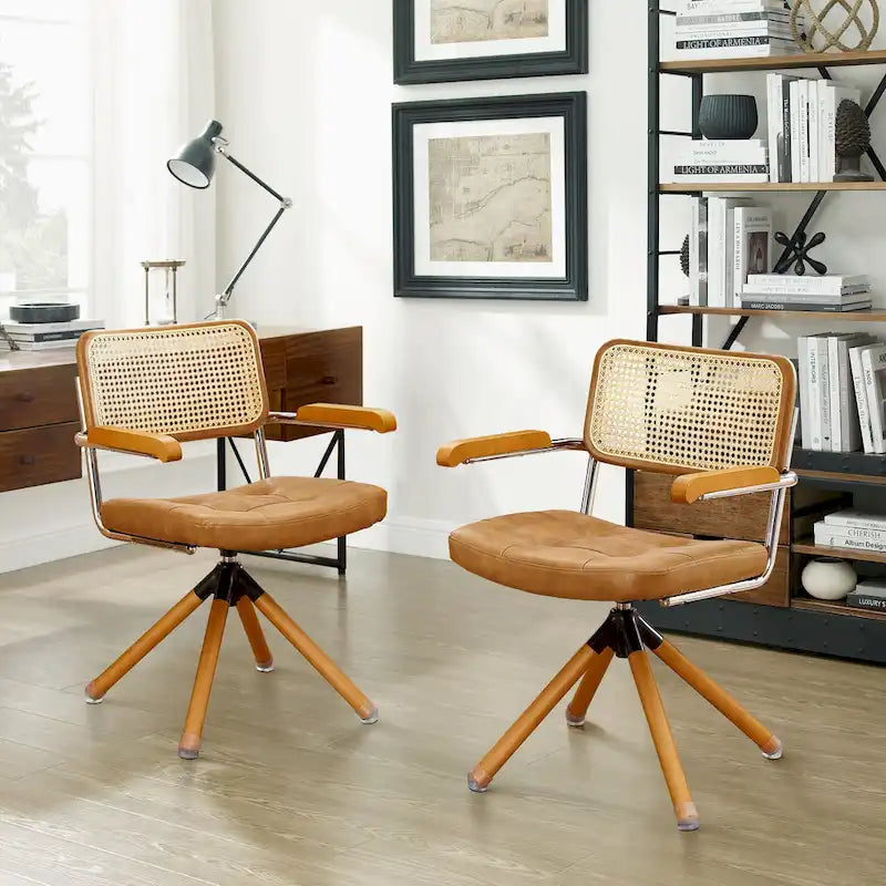Art Leon Swivel PU Leather and Wooden Accent Chair