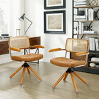 Art Leon Swivel PU Leather and Wooden Accent Chair