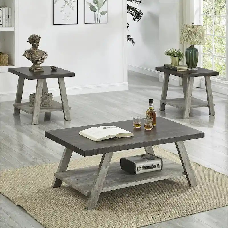 Roundhill Furniture Athens Contemporary 3-pc. Replicated Wood Shelf Table Set