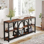 70.9 inch Extra Long Console Table with 3 Tier Wood Storage Shelves