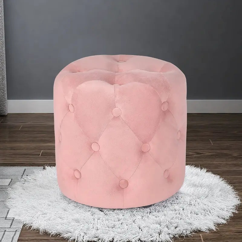 Adeco Tufted Round Ottoman - Upholstered Ottoman Footstool Foot Rest