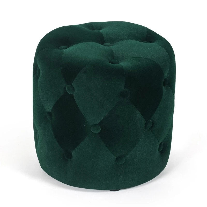 Adeco Tufted Round Ottoman - Upholstered Ottoman Footstool Foot Rest