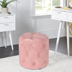 Adeco Tufted Round Ottoman - Upholstered Ottoman Footstool Foot Rest