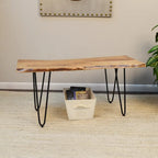 Carolina Living Seti Live Edge Coffee Table/Bench - Elm Top - Gold Base
