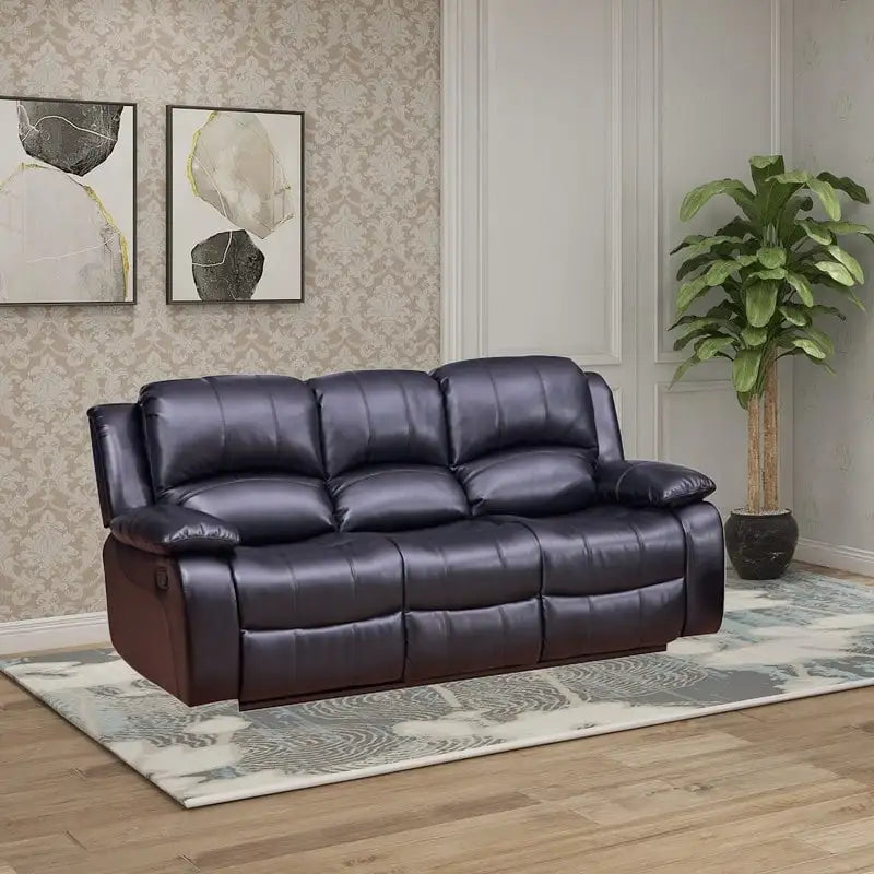 Vanity Art Bonded Leather 3-Seat Recliner Loveseat Manual Reclining Couch for Small Living Room Sofa Set- (Black/Brown) - N/A
