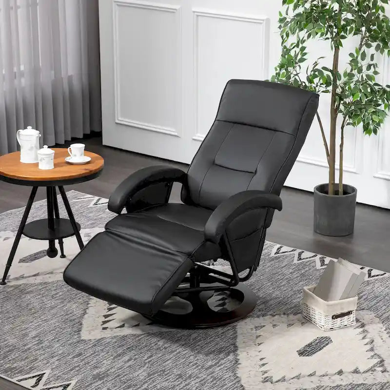 HOMCOM PU Recliner with Footrest, Lounge Chair with 135 Adjustable Backrest, Swivel Wood Base