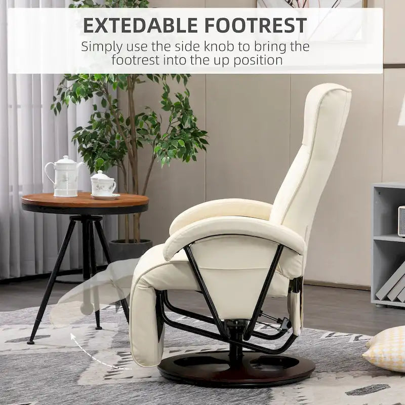 HOMCOM PU Recliner with Footrest, Lounge Chair with 135 Adjustable Backrest, Swivel Wood Base