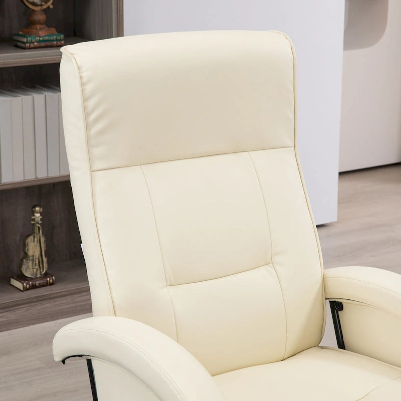 HOMCOM PU Recliner with Footrest, Lounge Chair with 135 Adjustable Backrest, Swivel Wood Base