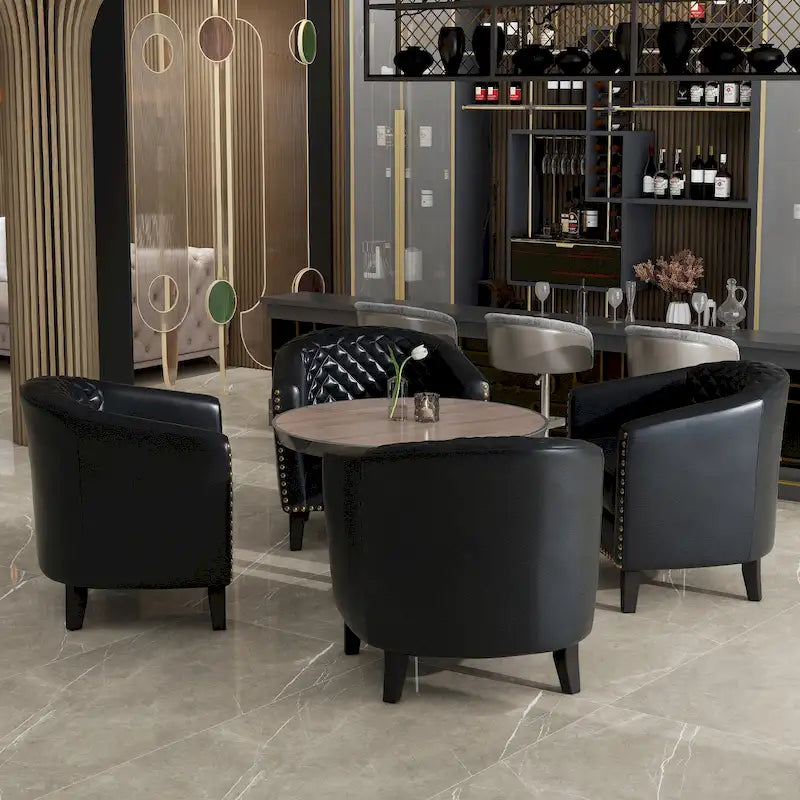 Axia 4 Set Modern Faux Leather Barrel Accent Chair with Wood Legs