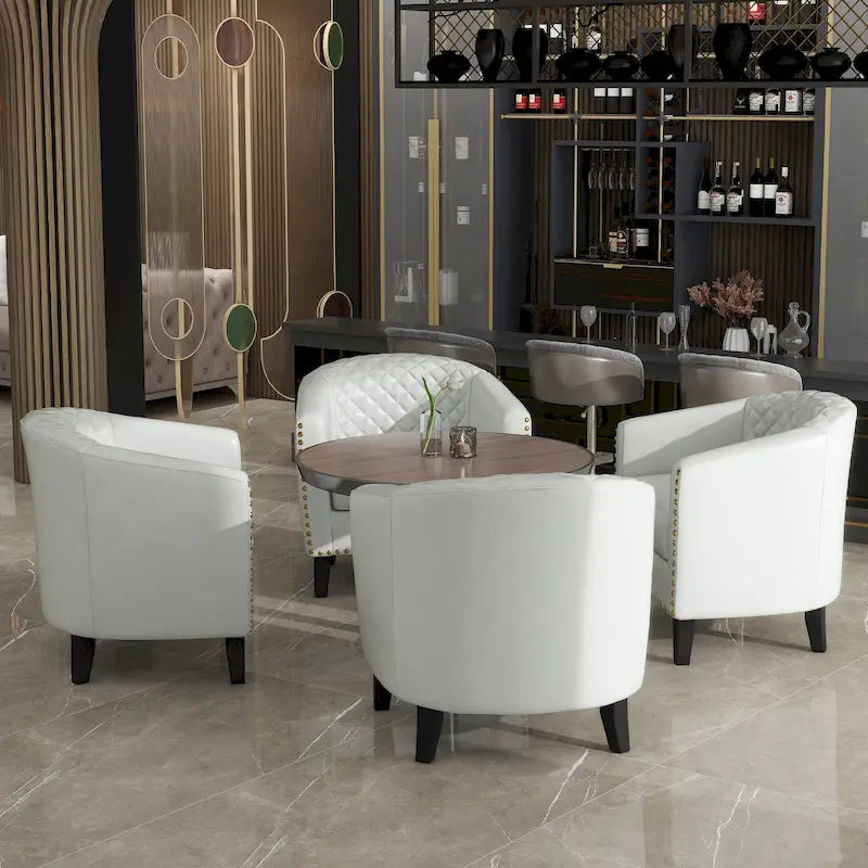 Axia 4 Set Modern Faux Leather Barrel Accent Chair with Wood Legs