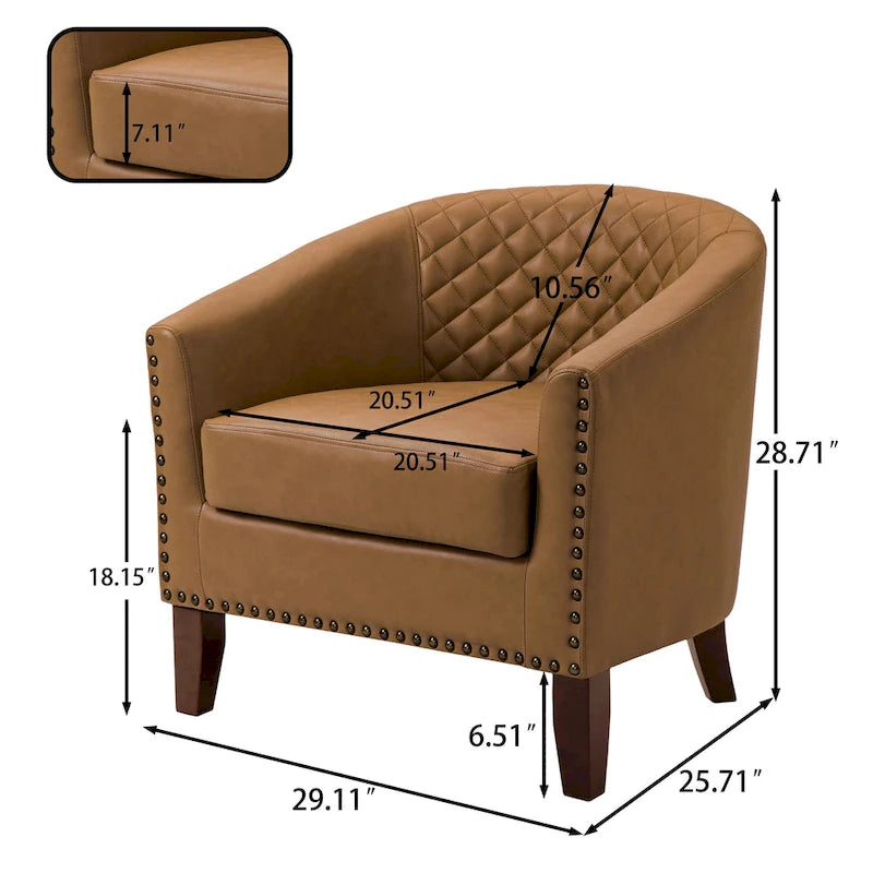 Axia 4 Set Modern Faux Leather Barrel Accent Chair with Wood Legs