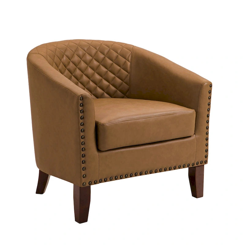 Axia 4 Set Modern Faux Leather Barrel Accent Chair with Wood Legs