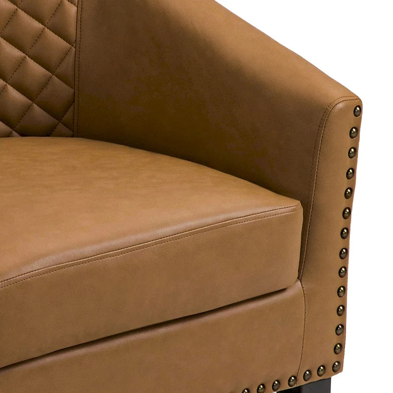 Axia 4 Set Modern Faux Leather Barrel Accent Chair with Wood Legs