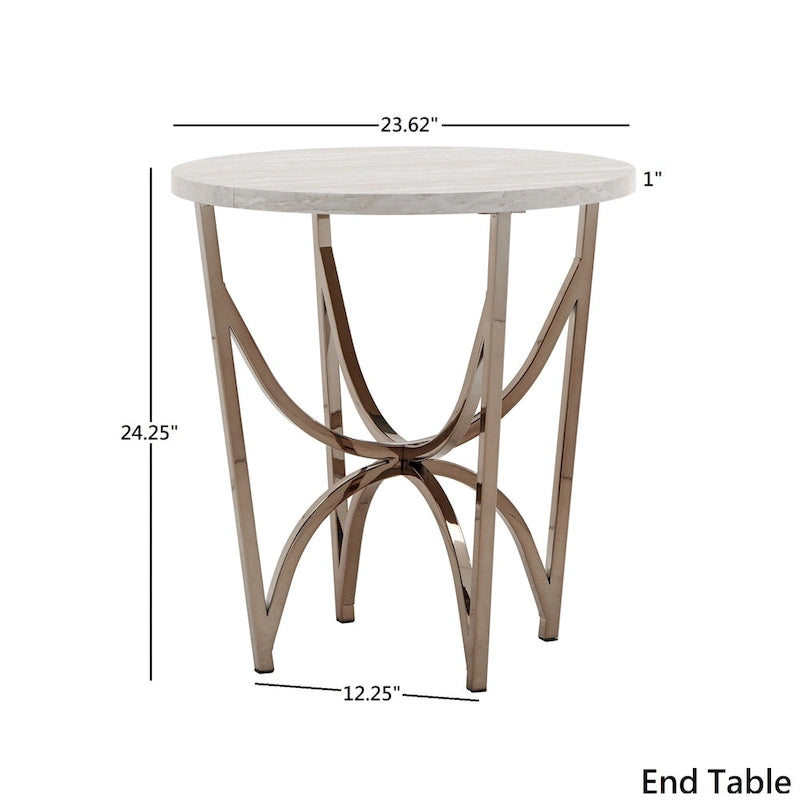 Vittoria Champagne Gold Table Set or Coffee Table with White Faux Marble Top by iNSPIRE Q Bold