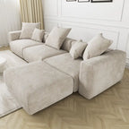 142 L-shape Oversized Corduroy Sectional Sofa Classic Deep Couch with Ottoman